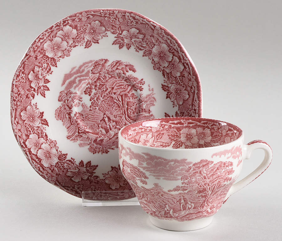 Woodland Pink (Enoch Backstamp) Flat Cup & Saucer Set by Wedgwood-1