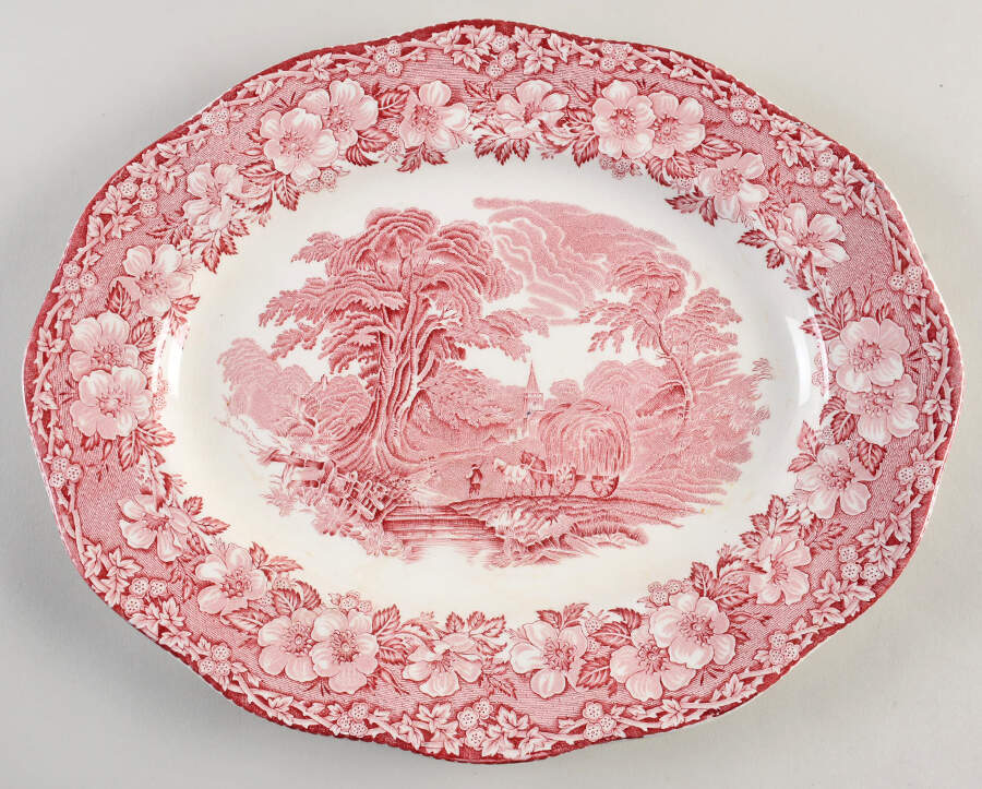 Woodland Pink (Enoch Backstamp) 14" Oval Serving Platter by Wedgwood-1