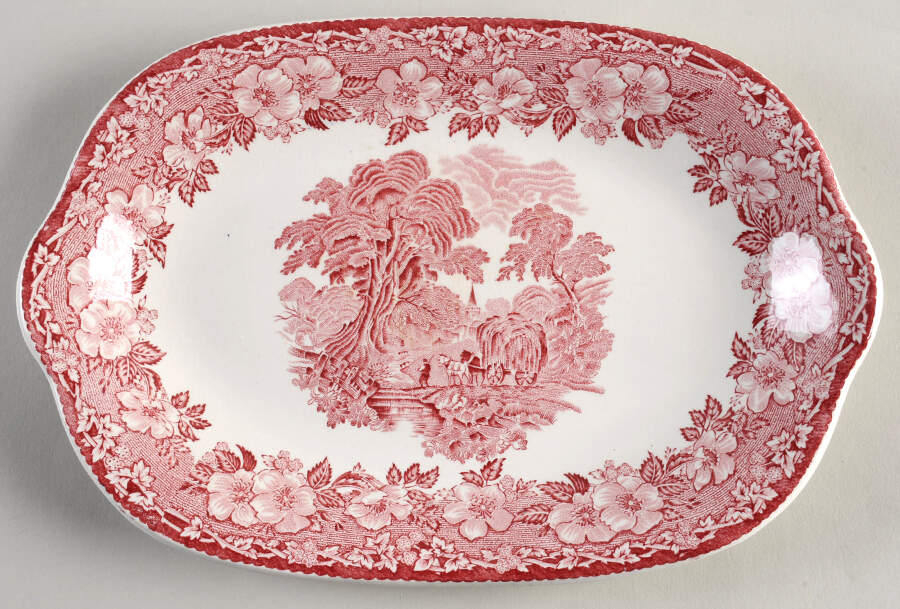 Woodland Pink (Enoch Backstamp) 10" Oval Serving Platter by Wedgwood-1