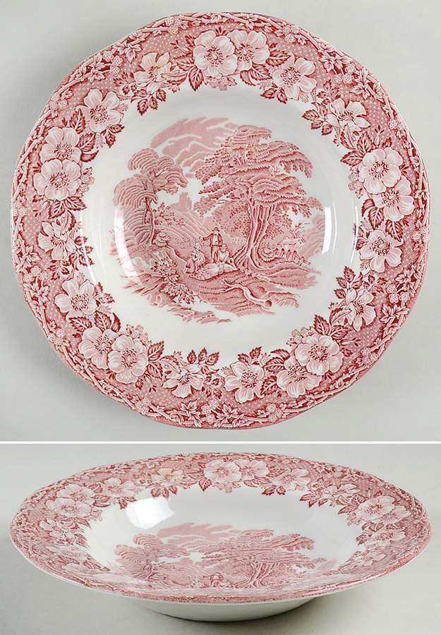 Woodland Pink (Enoch Backstamp) Rim Soup Bowl by Wedgwood-1