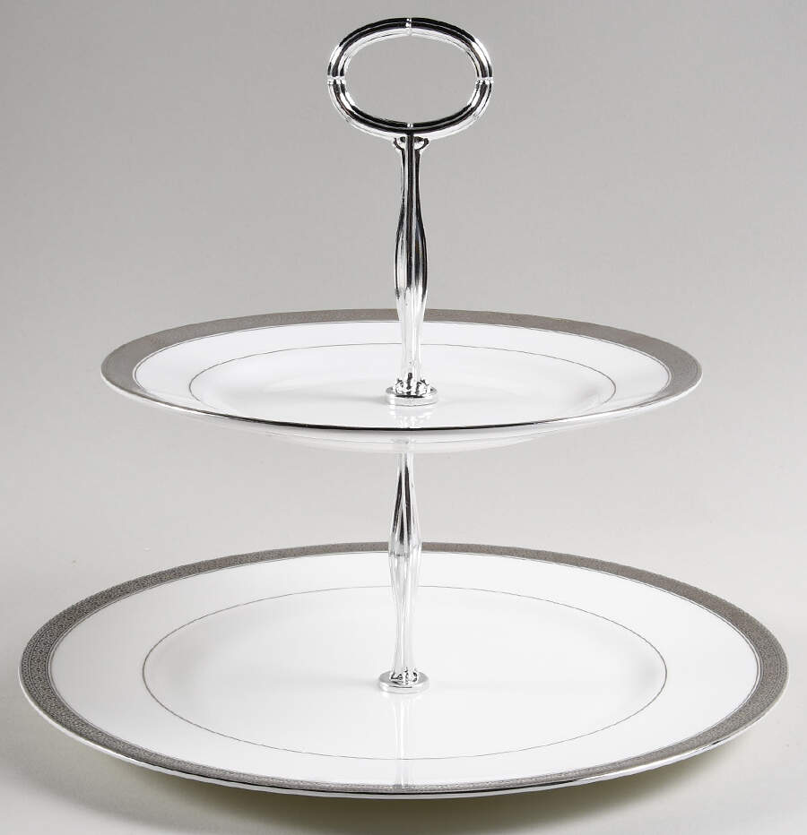 Newgrange Platinum 6 5/8"-10"  2 Tiered Serving Tray (Dp, Sp) HC by Waterford China-1
