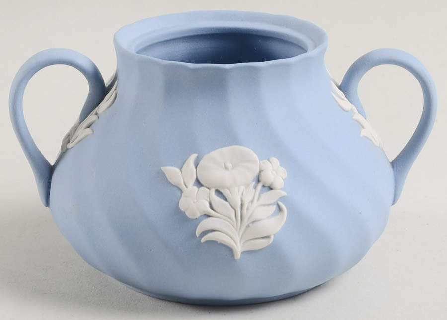 Cream Color on Lavender Spiral Flute Sugar Bowl No Lid by Wedgwood-1