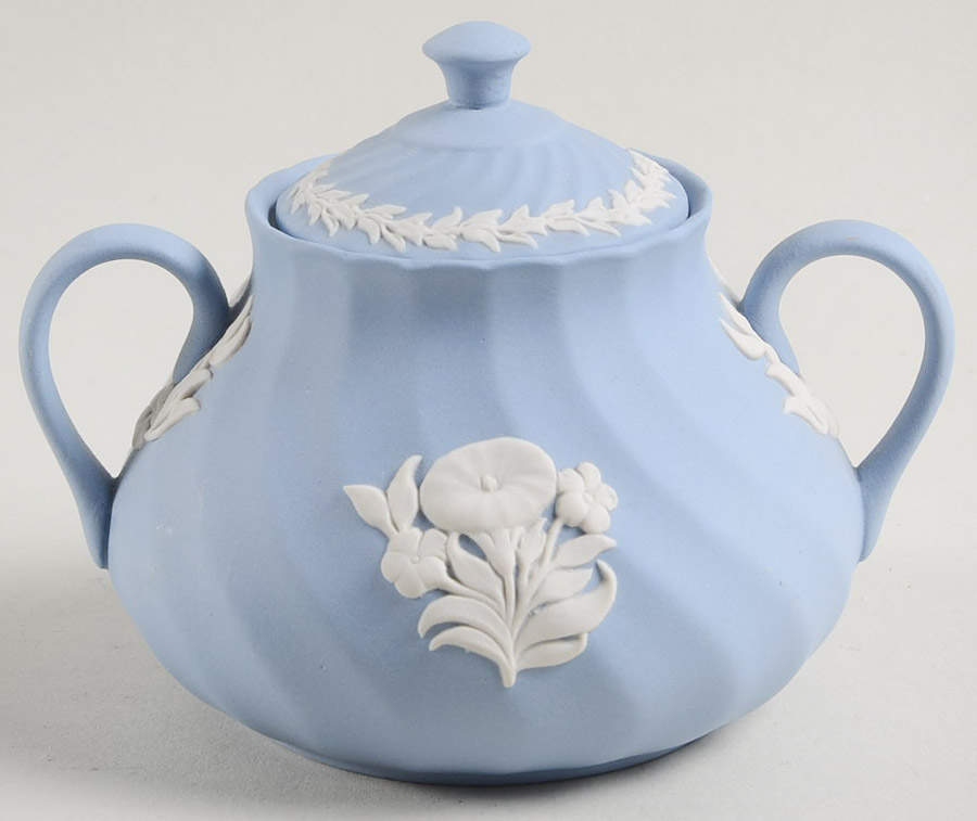 Cream Color on Lavender Spiral Flute Sugar Bowl & Lid by Wedgwood-1