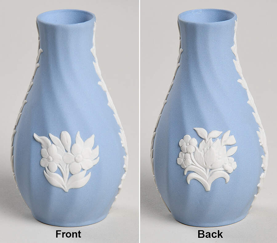 Cream Color on Lavender Spiral Flute Perfume Bottle No Stopper by Wedgwood-1