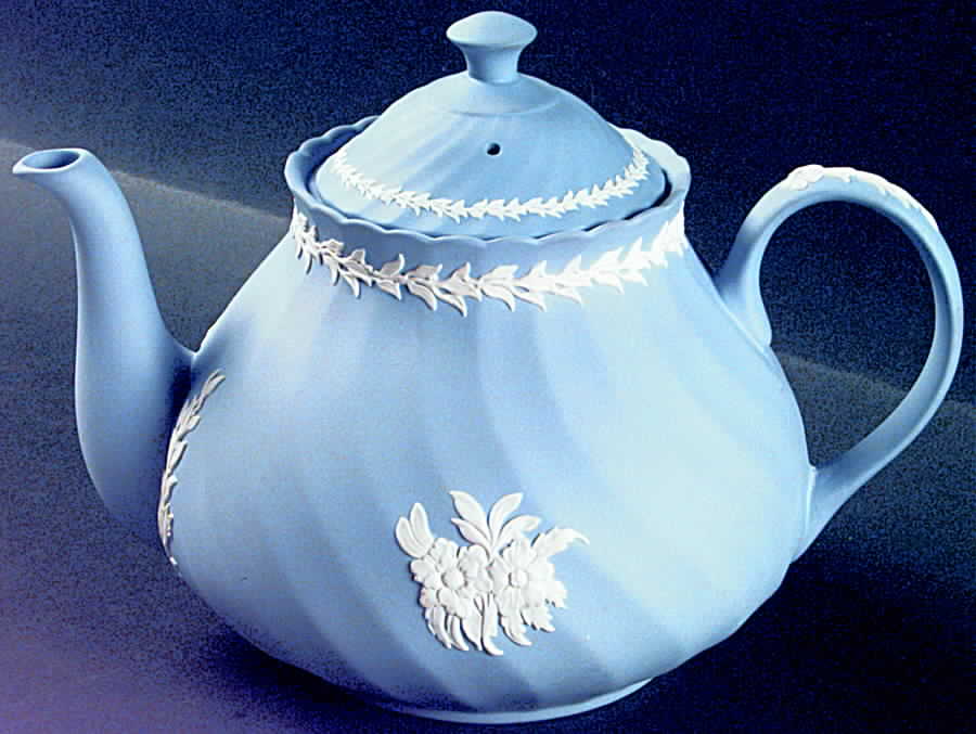 Cream Color on Lavender Spiral Flute Teapot & Lid by Wedgwood-1