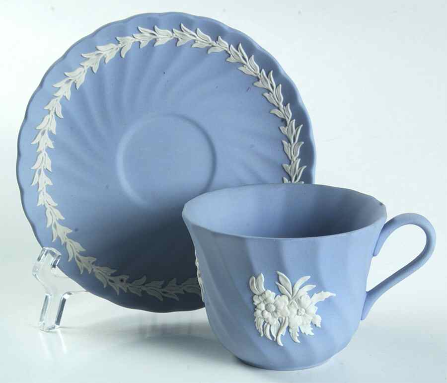 Cream Color on Lavender Spiral Flute Flat Cup & Saucer Set by Wedgwood-1
