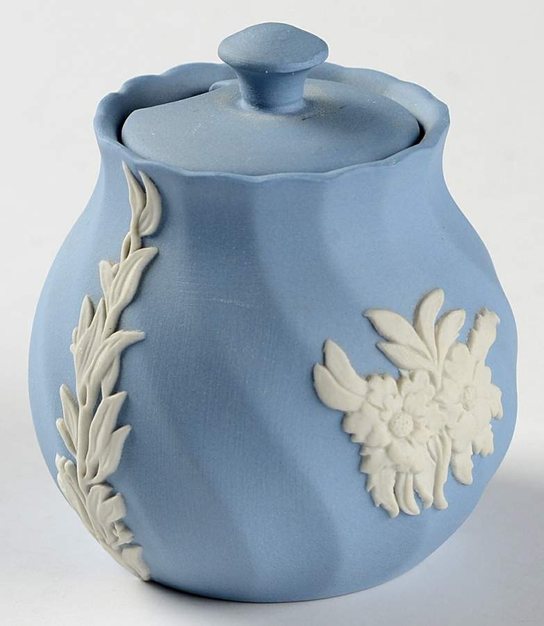 Cream Color on Lavender Spiral Flute Mustard Jar & Lid by Wedgwood-1