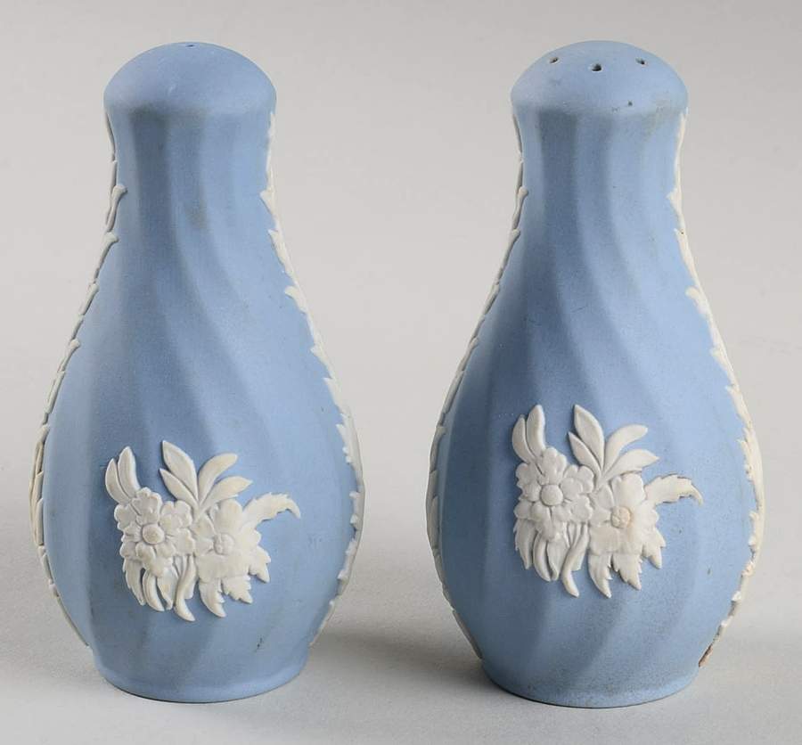 Cream Color on Lavender Spiral Flute Salt & Pepper Set by Wedgwood-1