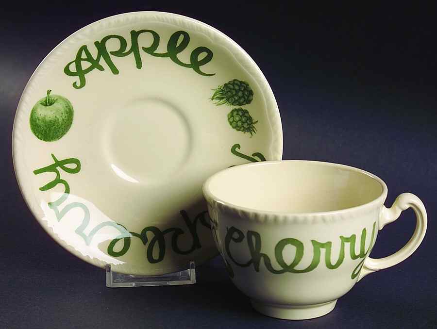 Country Green Flat Cup & Saucer Set by Wood & Sons-1