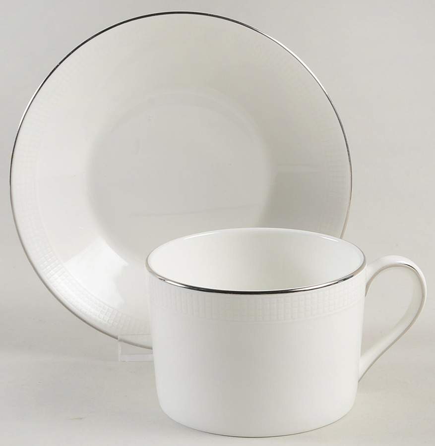 Blanc Sur Blanc Flat Cup & Saucer Set by Wedgwood-1