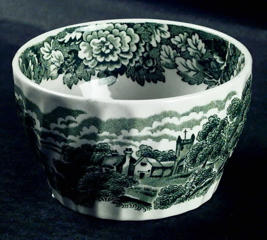 English Scenery Green (Scallop) Open Sugar Bowl by Wood & Sons-1