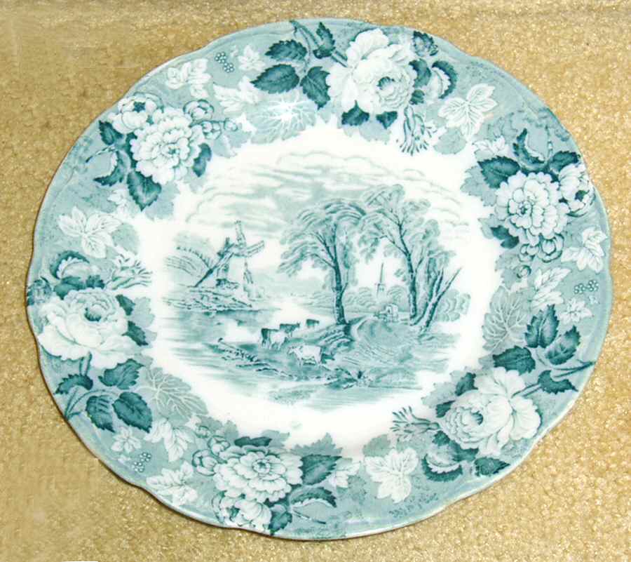 English Scenery Green (Scallop) Dinner Plate by Wood & Sons-1