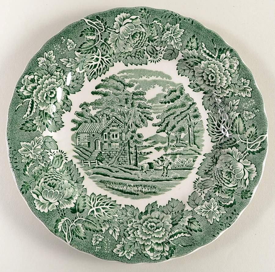 English Scenery Green (Scallop) Salad Plate by Wood & Sons-1