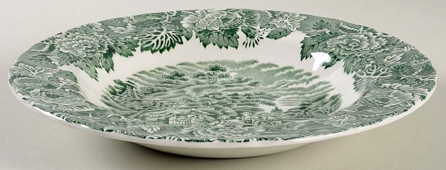 English Scenery Green (Scallop) Large Rim Soup Bowl by Wood & Sons-1