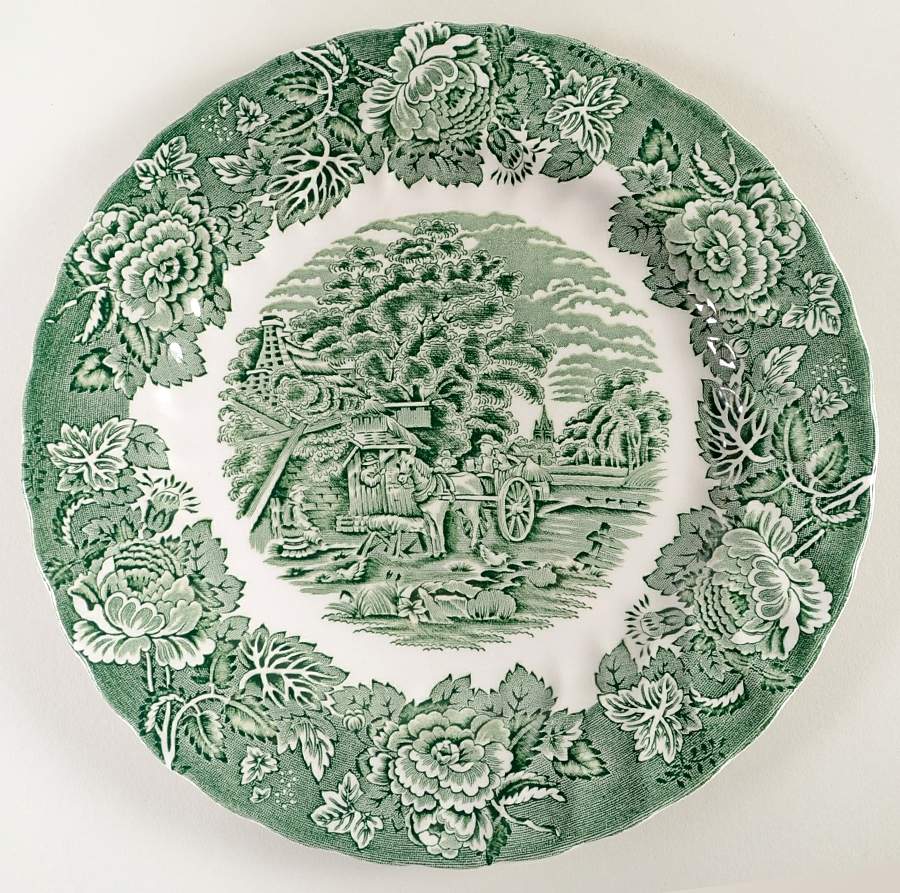 English Scenery Green (Scallop) Dinner Plate by Wood & Sons-1