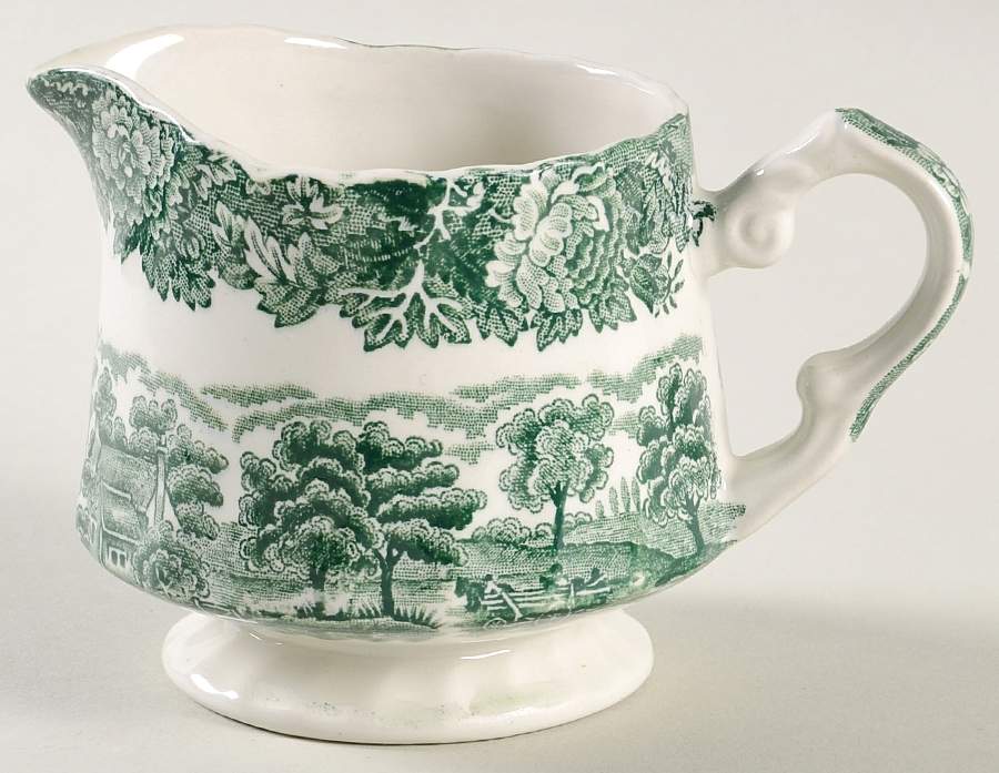 English Scenery Green (Scallop) Creamer by Wood & Sons-1