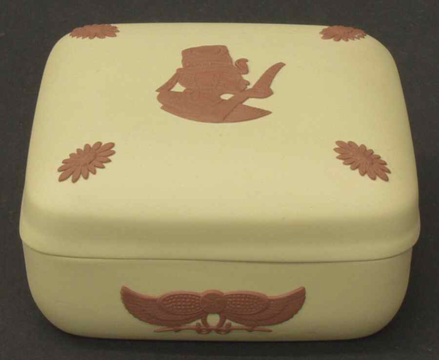 Terra Cotta on Primrose Jasperware Egyptian Square Box & Lid by Wedgwood-1