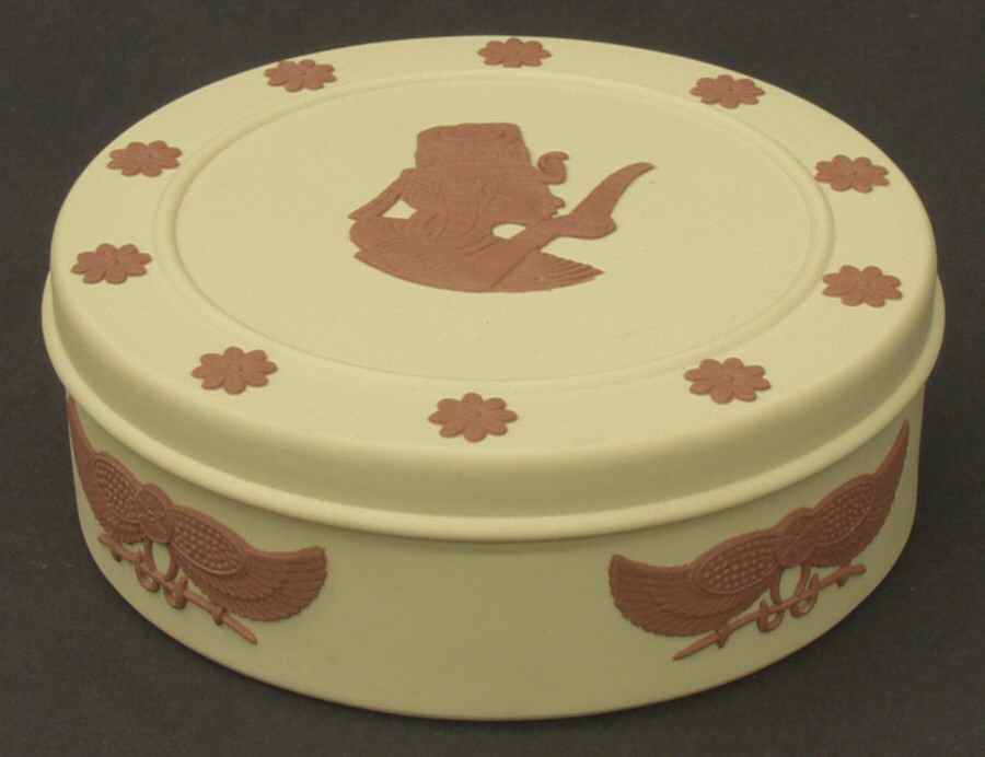 Terra Cotta on Primrose Jasperware Egyptian Round Box & Lid by Wedgwood-1