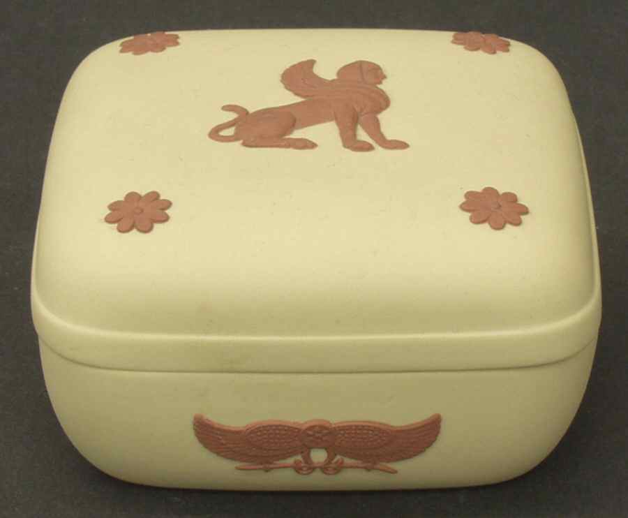 Terra Cotta on Primrose Jasperware Egyptian Square Box with Lid by Wedgwood-1