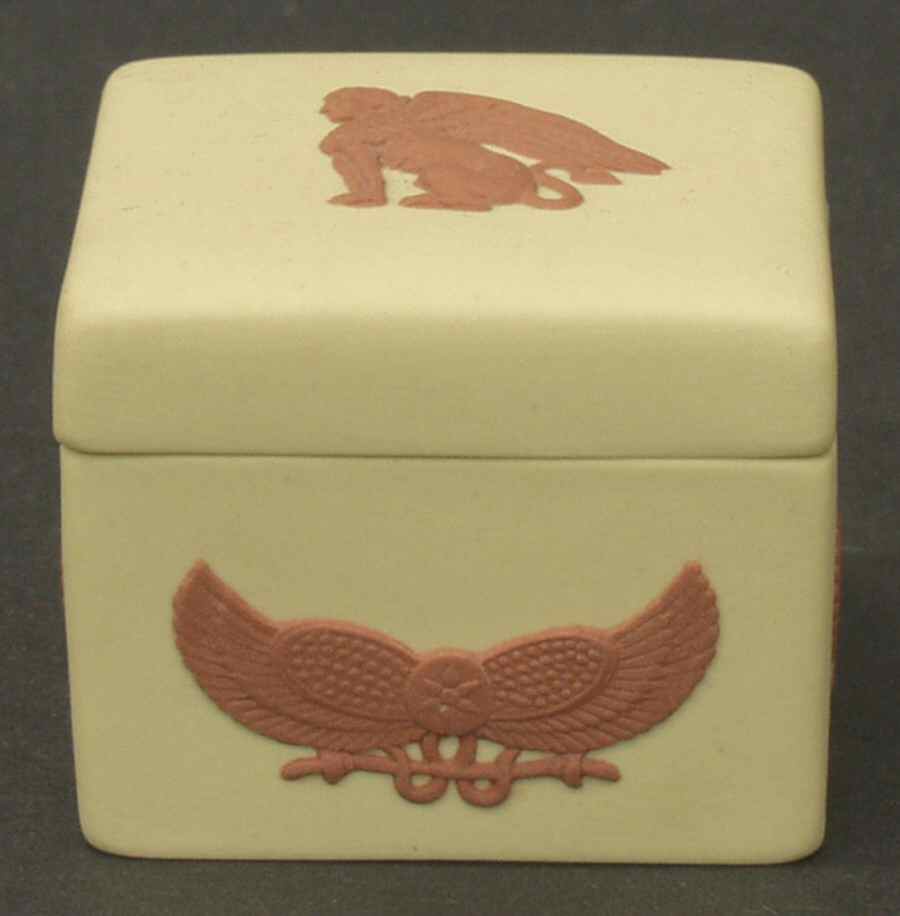 Terra Cotta on Primrose Jasperware Egyptian Square Miniature Box by Wedgwood-1