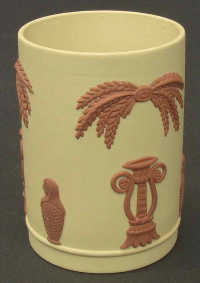 Terra Cotta on Primrose Jasperware Egyptian 3" Vase by Wedgwood-1