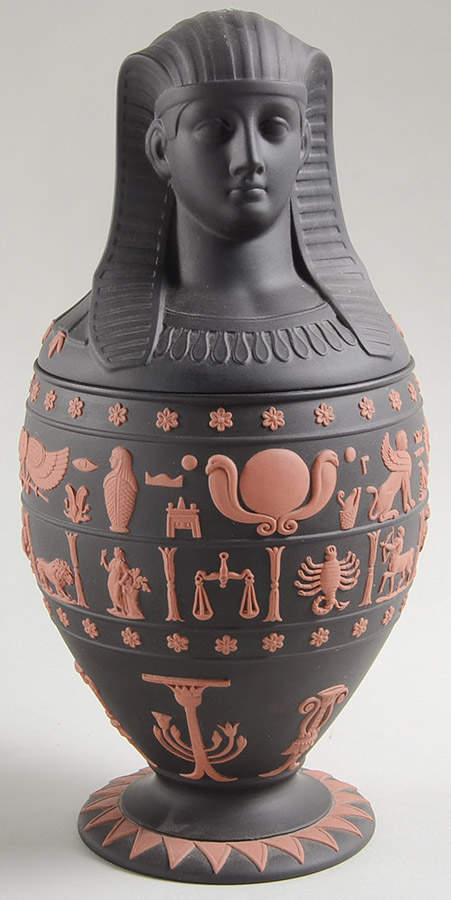 Terra Cotta on Black Jasperware Egyptian Canopic Jar & Lid by Wedgwood-1
