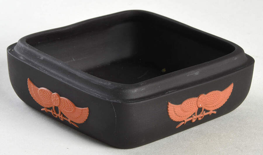 Terra Cotta on Black Jasperware Egyptian Square Box, No Lid by Wedgwood-1