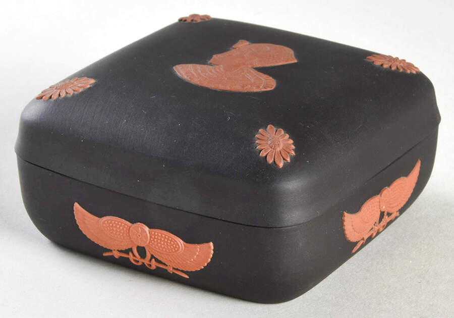 Terra Cotta on Black Jasperware Egyptian Square Box with Lid by Wedgwood-1
