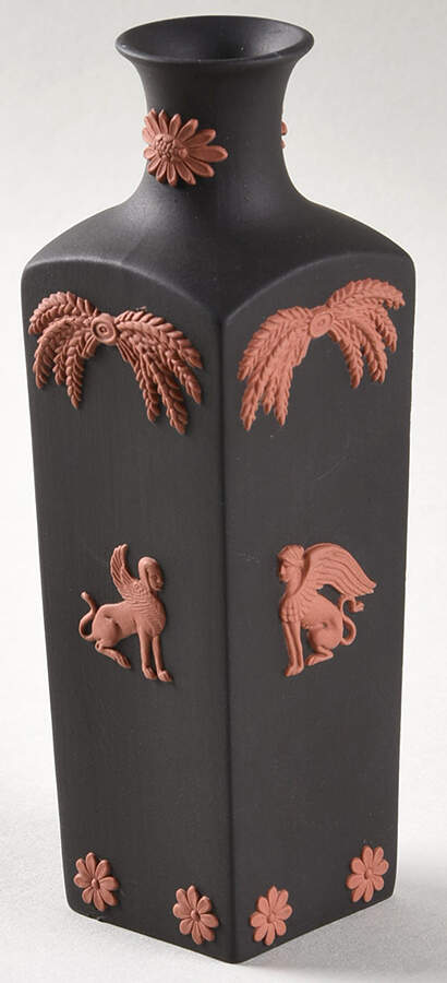 Terra Cotta on Black Jasperware Egyptian 5" Bud Vase by Wedgwood-1