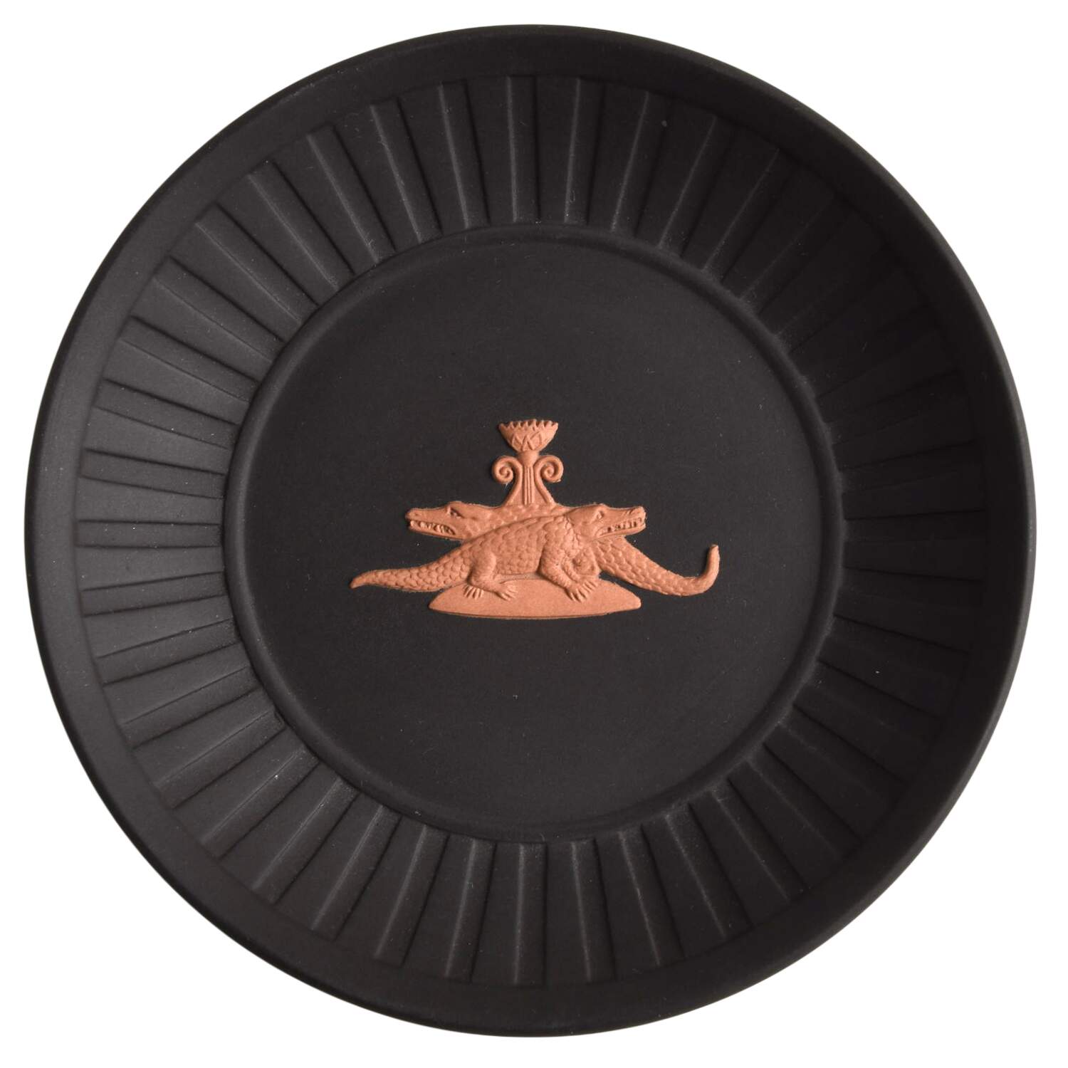 Terra Cotta on Black Jasperware Egyptian Fluted Tray by Wedgwood-1