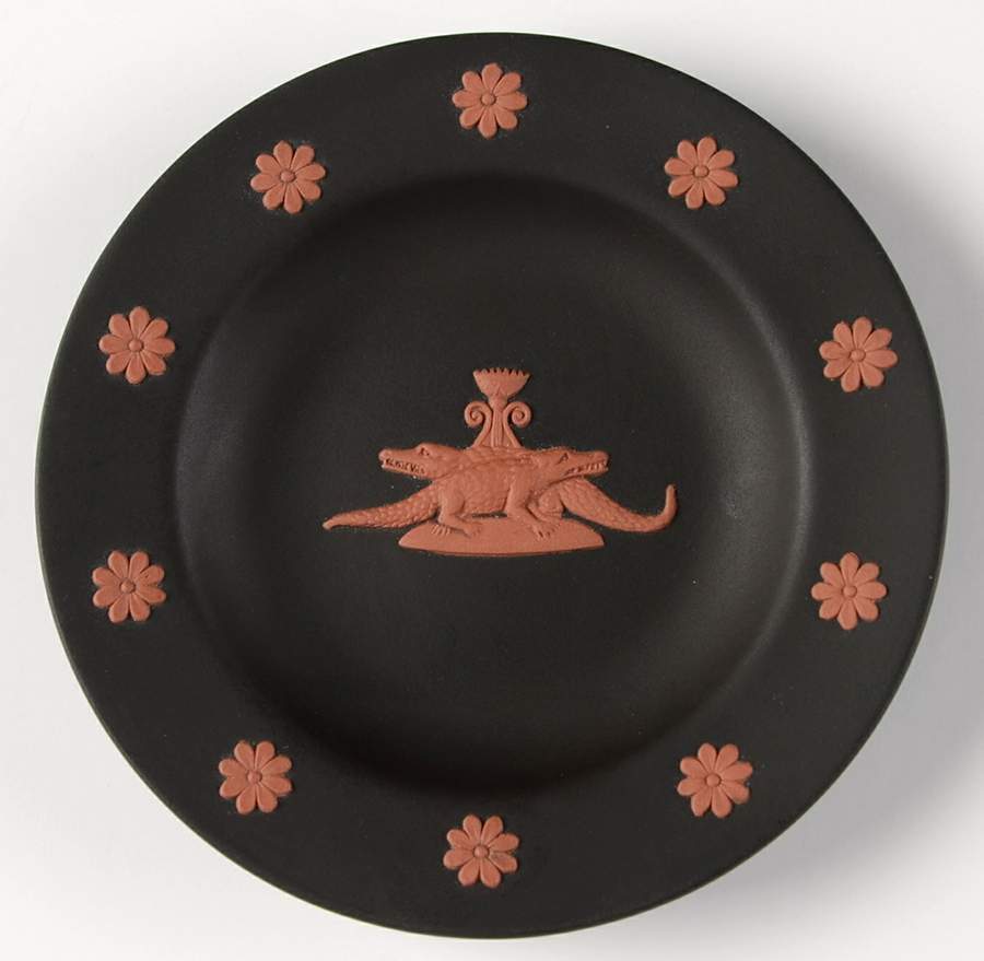 Terra Cotta on Black Jasperware Egyptian Round Tray by Wedgwood-1