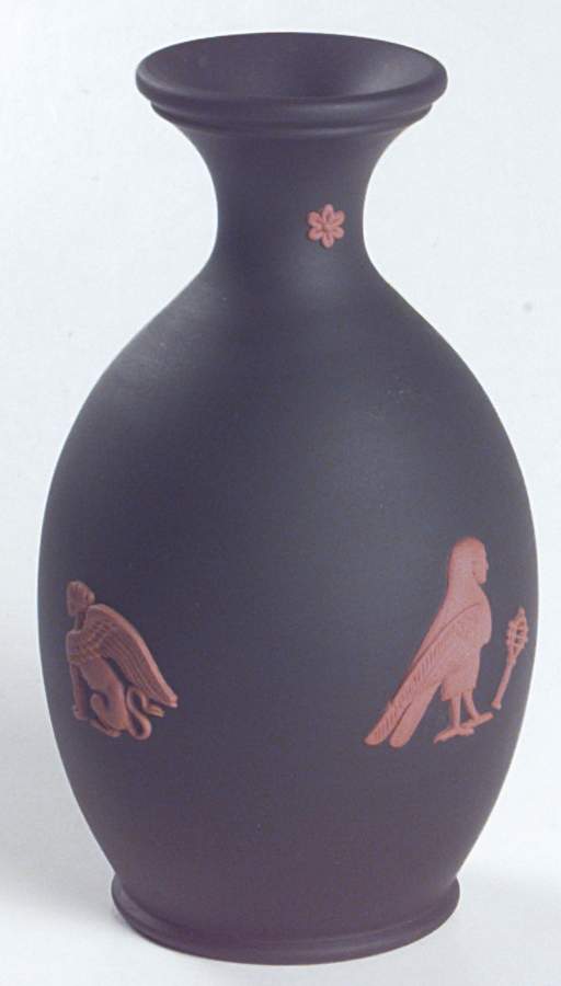 Terra Cotta on Black Jasperware Egyptian Arcadian Bud Vase by Wedgwood-1