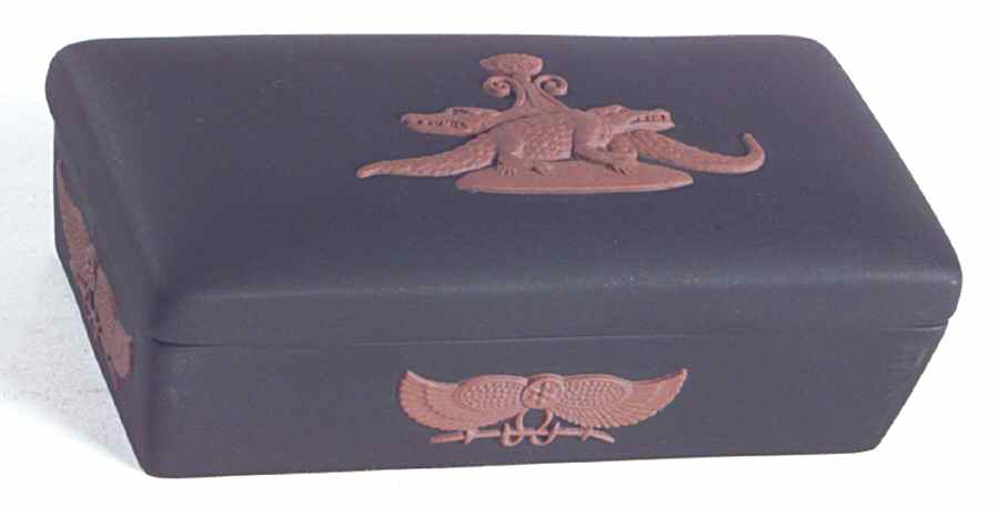 Terra Cotta on Black Jasperware Egyptian 3" Rectangular Box & Lid by Wedgwood-1