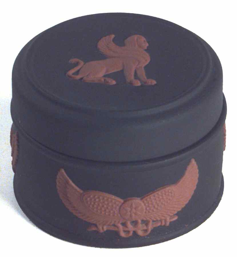 Terra Cotta on Black Jasperware Egyptian 2" Round Box & Lid by Wedgwood-1