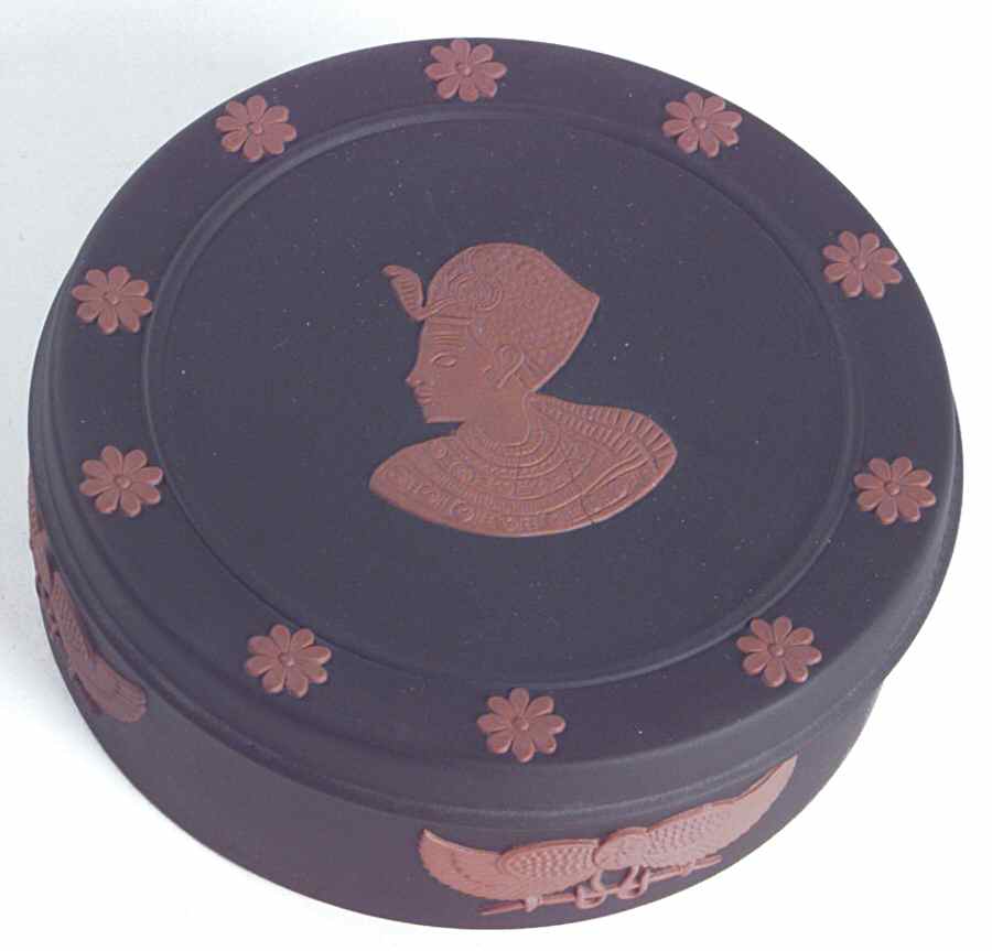 Terra Cotta on Black Jasperware Egyptian Round Box & Lid by Wedgwood-1