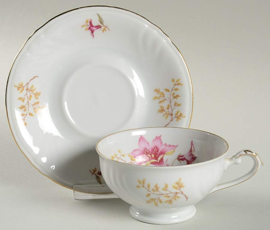 Hibiscus Footed Cup & Saucer Set by Winterling - Bavaria-1