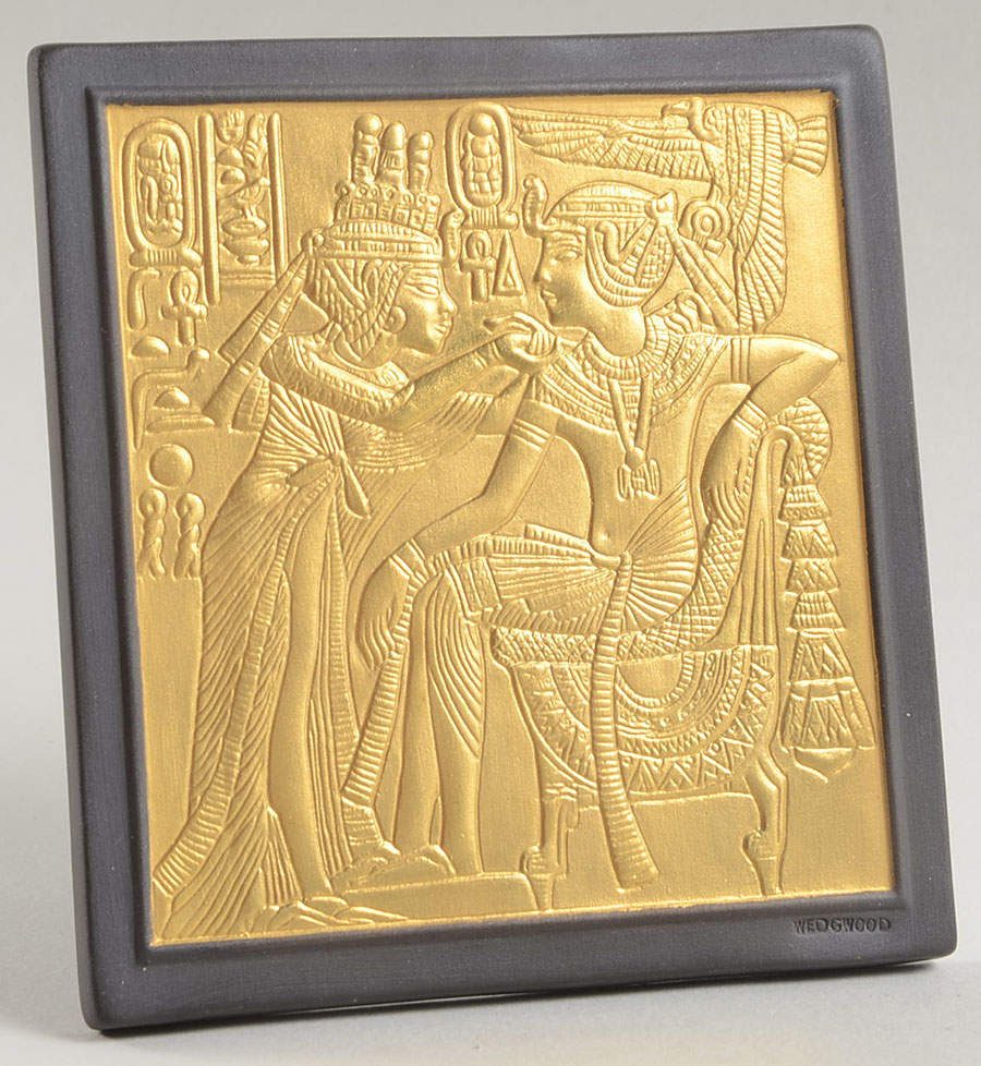 Gilded Black Basalt Egyptian Plaque by Wedgwood-1
