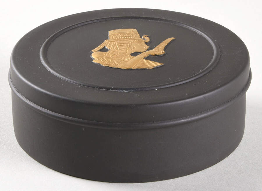 Gilded Black Basalt Egyptian 4" Round Box & Lid by Wedgwood-1