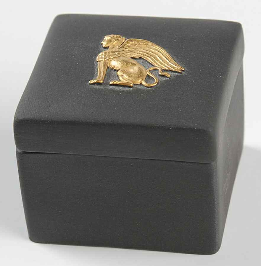 Gilded Black Basalt Egyptian Square Miniature Box by Wedgwood-1