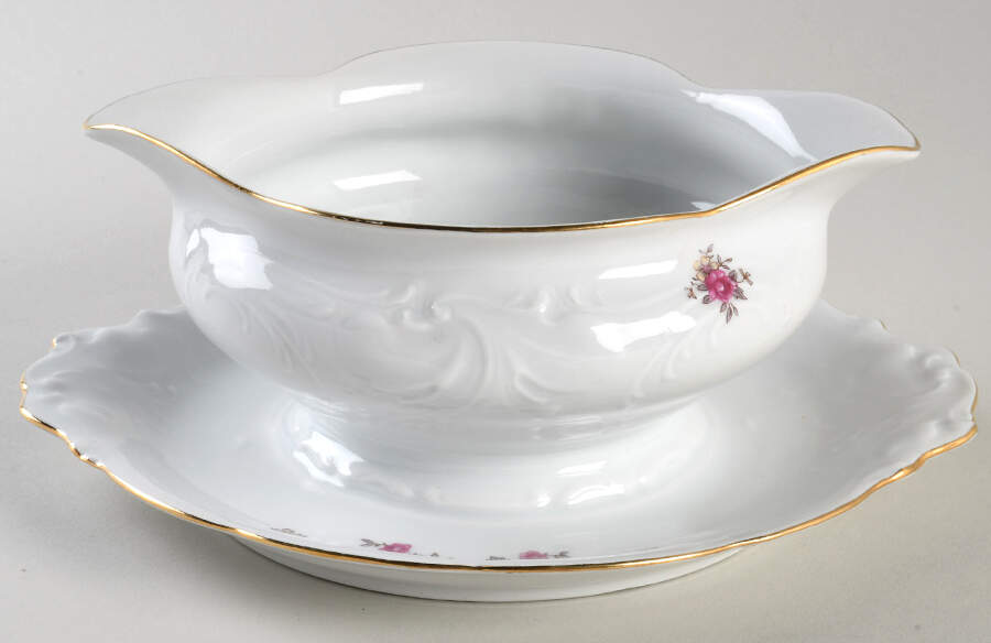 Tea Rose Gravy Boat with Attached Underplate by Wawel-1