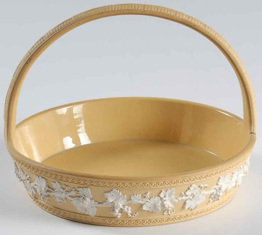 Cream Color on Cane Jasperware 6" Handled Basket by Wedgwood-1