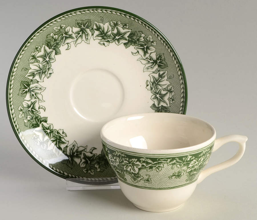 Kent Green Vine (Williams Sonoma) Flat Cup & Saucer Set by Wedgwood-1