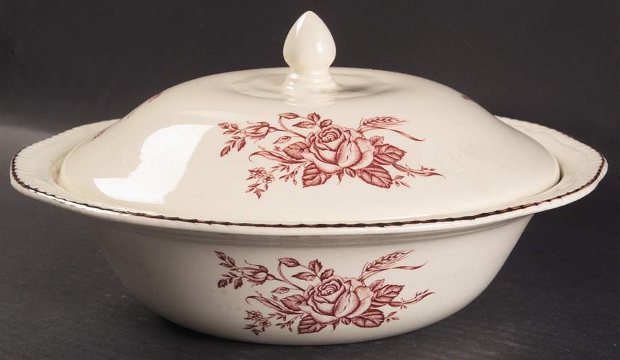 Colonial Rose Pink Round Covered Vegetable by Wood & Sons-1
