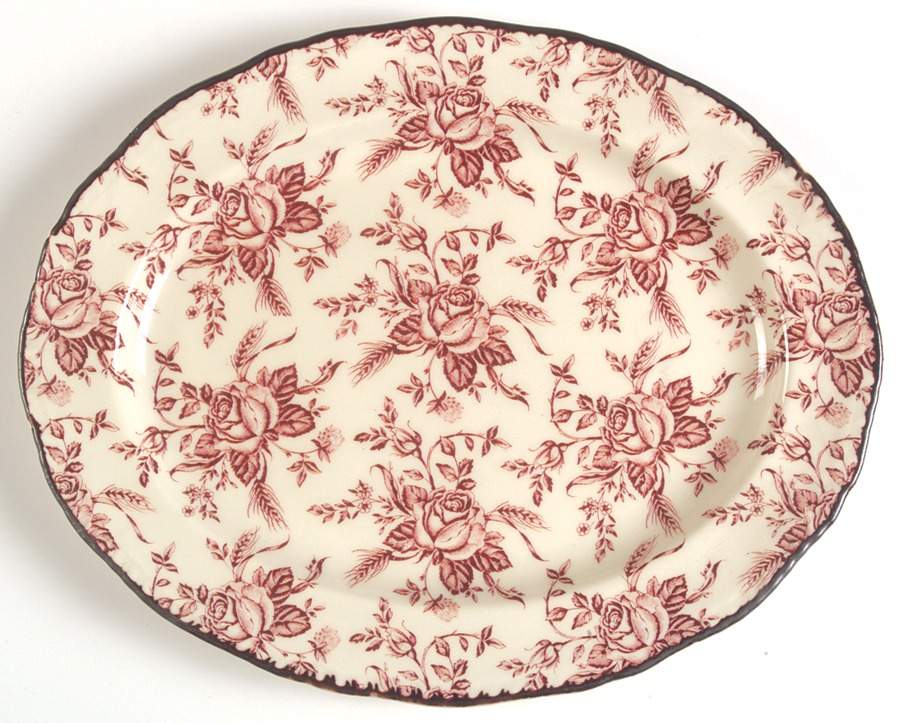 Colonial Rose Pink 12" Oval Serving Platter by Wood & Sons-1