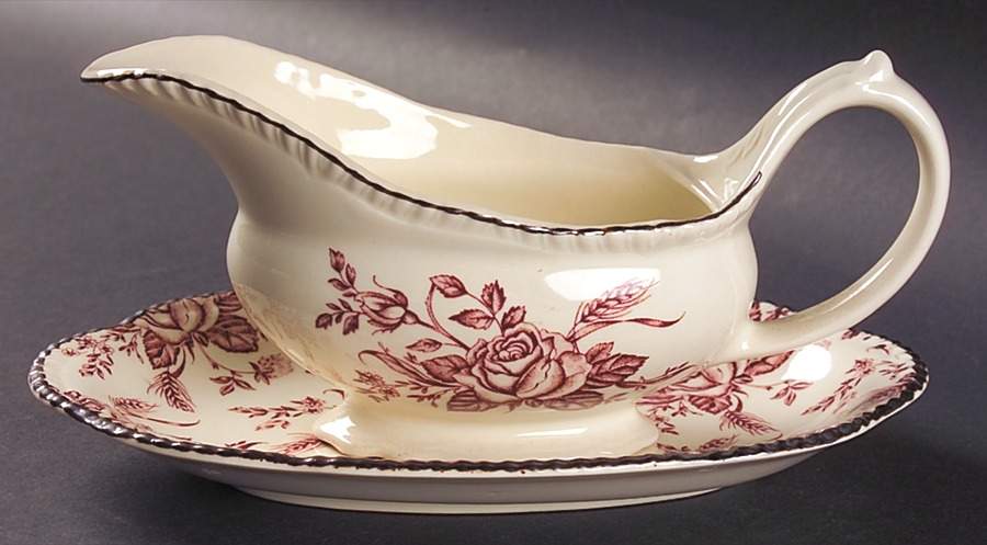 Colonial Rose Pink Gravy Boat & Underplate/Relish by Wood & Sons-1