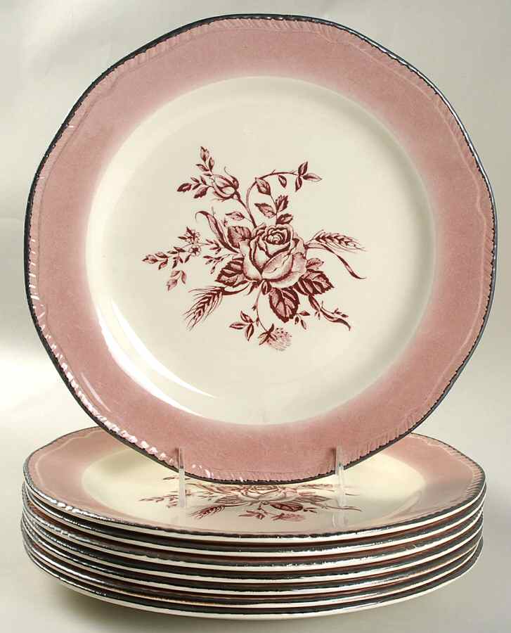 Colonial Rose Pink Accent Dinner Plate - Set of 8 by Wood & Sons-1
