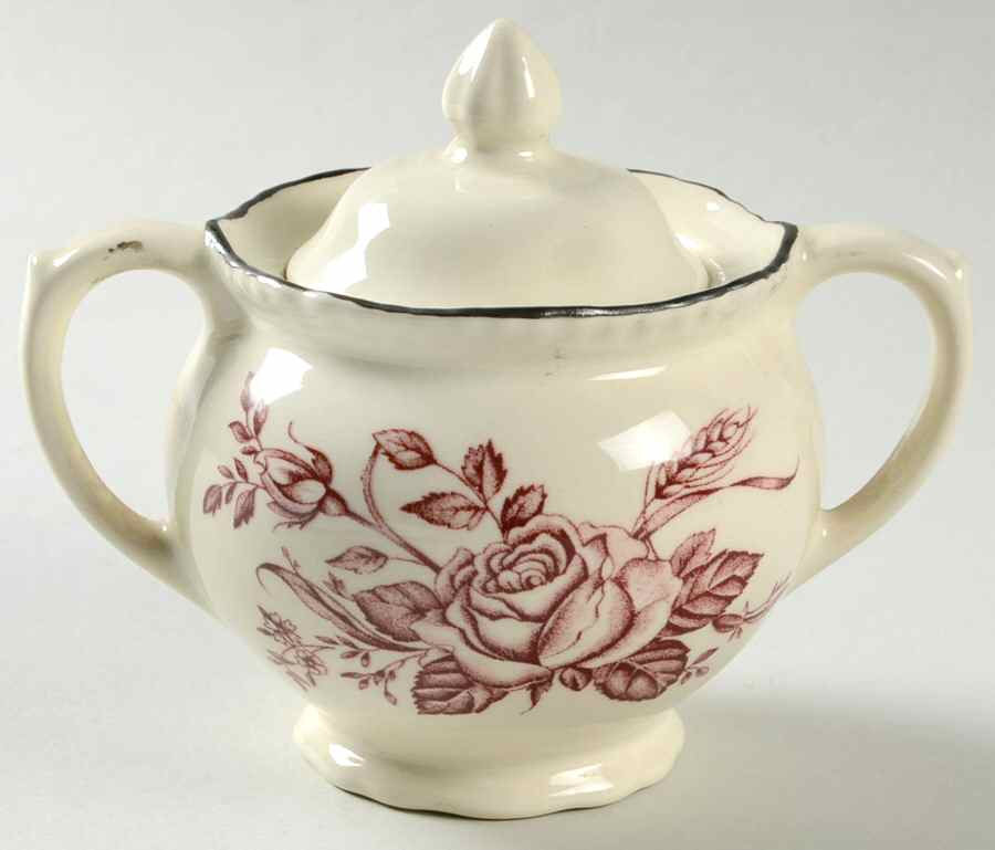 Colonial Rose Pink Sugar Bowl & Lid by Wood & Sons-1