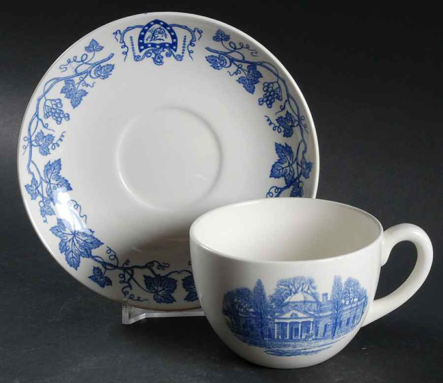 Monticello Blue (Grapevine Rim) Flat Cup & Saucer Set by Wedgwood-1