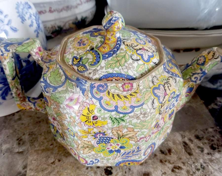 Paisley Blue Teapot & Lid by Wade (England)-1
