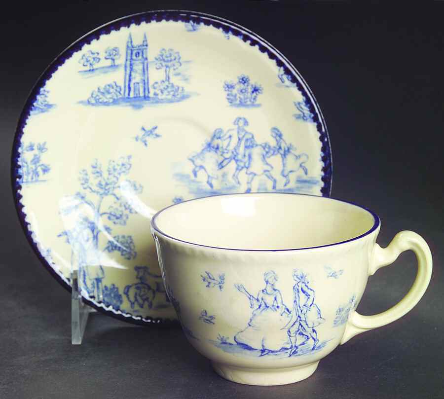 Toille de Jouy Blue (Scallop) Flat Cup & Saucer Set by Wood & Sons-1
